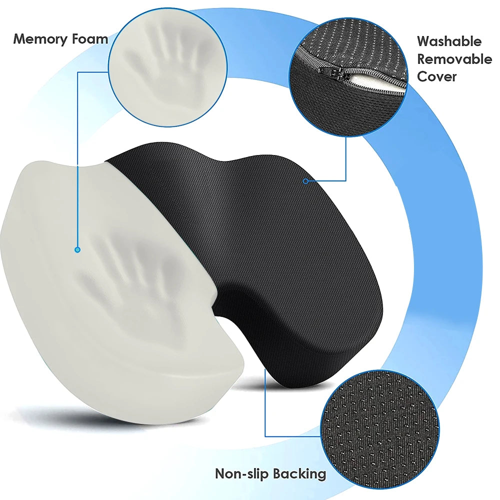Memory Foam Coccyx Cushion for Tailbone Pain Relief - Office/Car