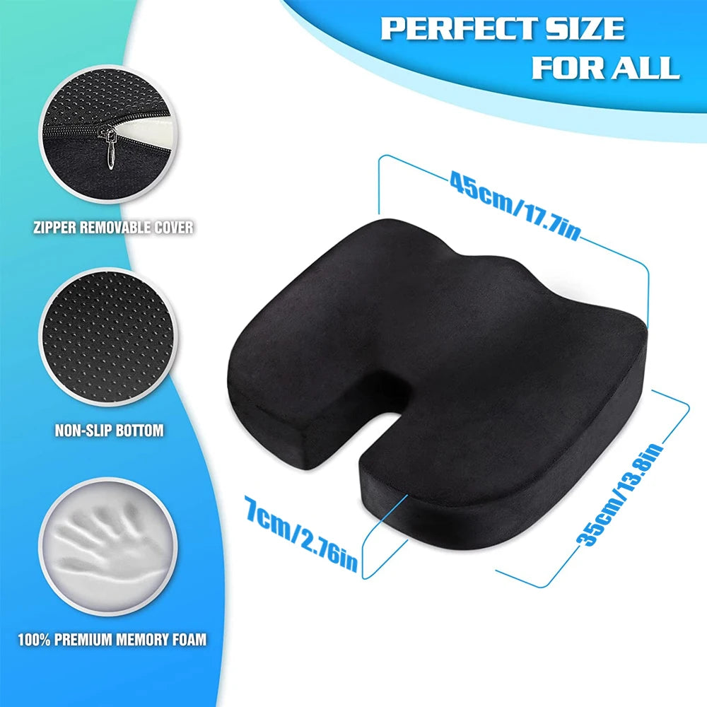 Memory Foam Coccyx Cushion for Tailbone Pain Relief - Office/Car