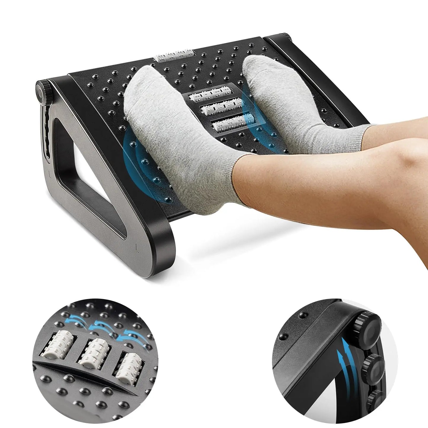 Footrest with Massage Rollers for Pain Relief at Work