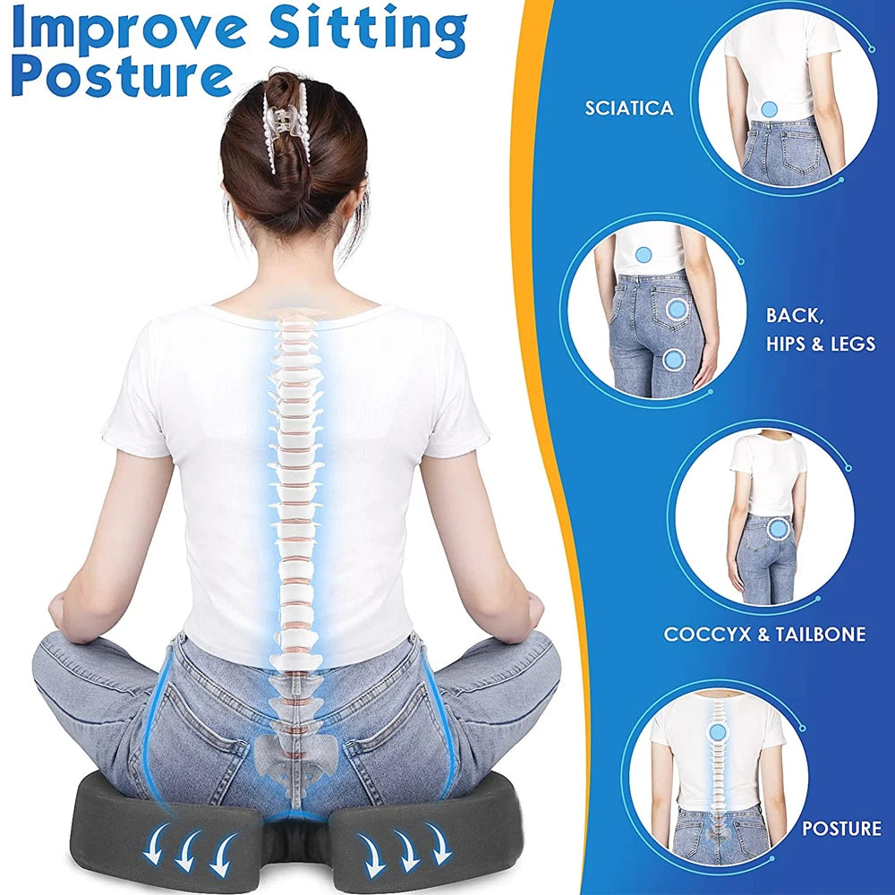 Memory Foam Coccyx Cushion for Tailbone Pain Relief - Office/Car