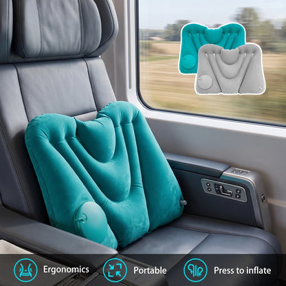 1pc Soft Flocked PVC Press Inflate Back Cushion, Ergonomic Inflatable Waist Support Pillow for Travel Driving Office Napping