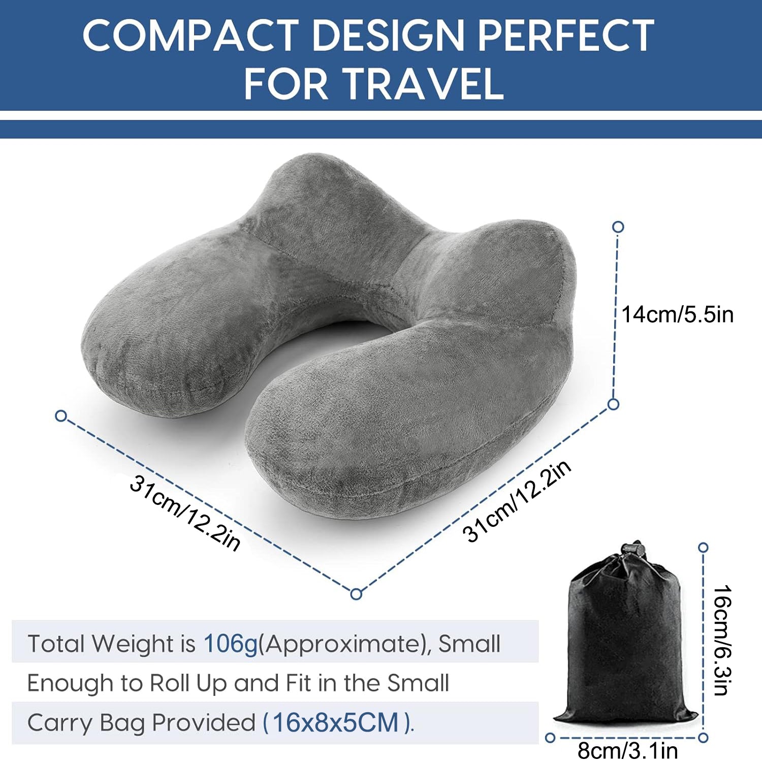 Travel Neck Pillow Inflatable: Velvet Cover, Neck Support, Portable