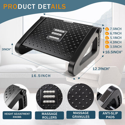 Footrest with Massage Rollers for Pain Relief at Work