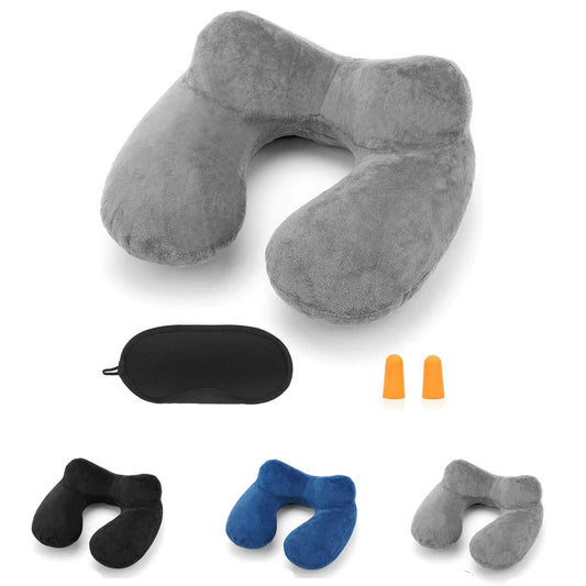 Travel Neck Pillow Inflatable: Velvet Cover, Neck Support, Portable