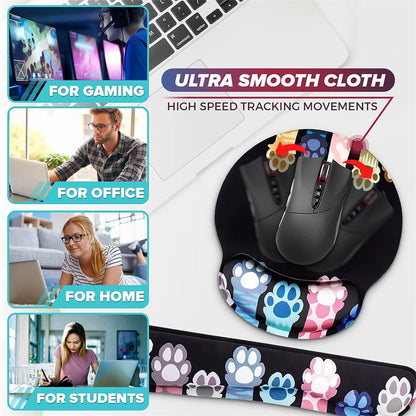 Mouse Pad: Cat Claw Memory Foam Wrist Pad Set - Cute & Anti-Slip