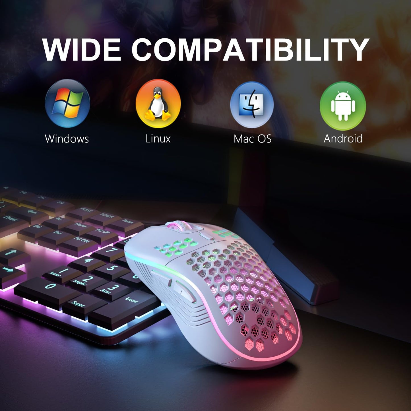 Wireless RGB Gaming Mouse - Ergonomic, Rechargeable, 6-Button