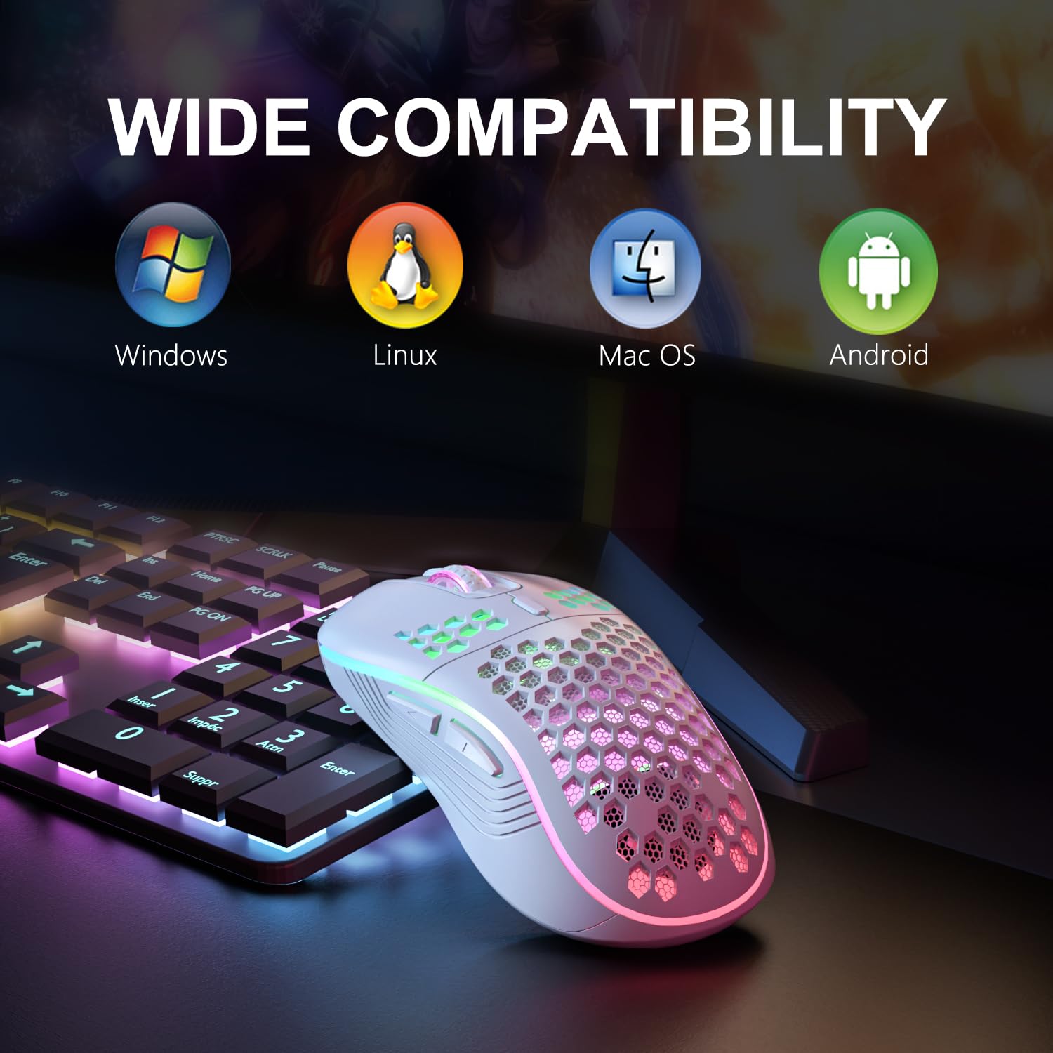 Wireless RGB Gaming Mouse - Ergonomic, Rechargeable, 6-Button