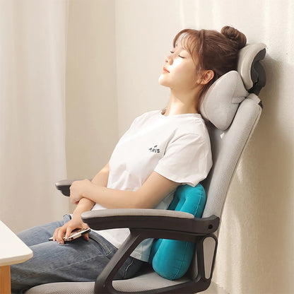 1pc Soft Flocked PVC Press Inflate Back Cushion, Ergonomic Inflatable Waist Support Pillow for Travel Driving Office Napping