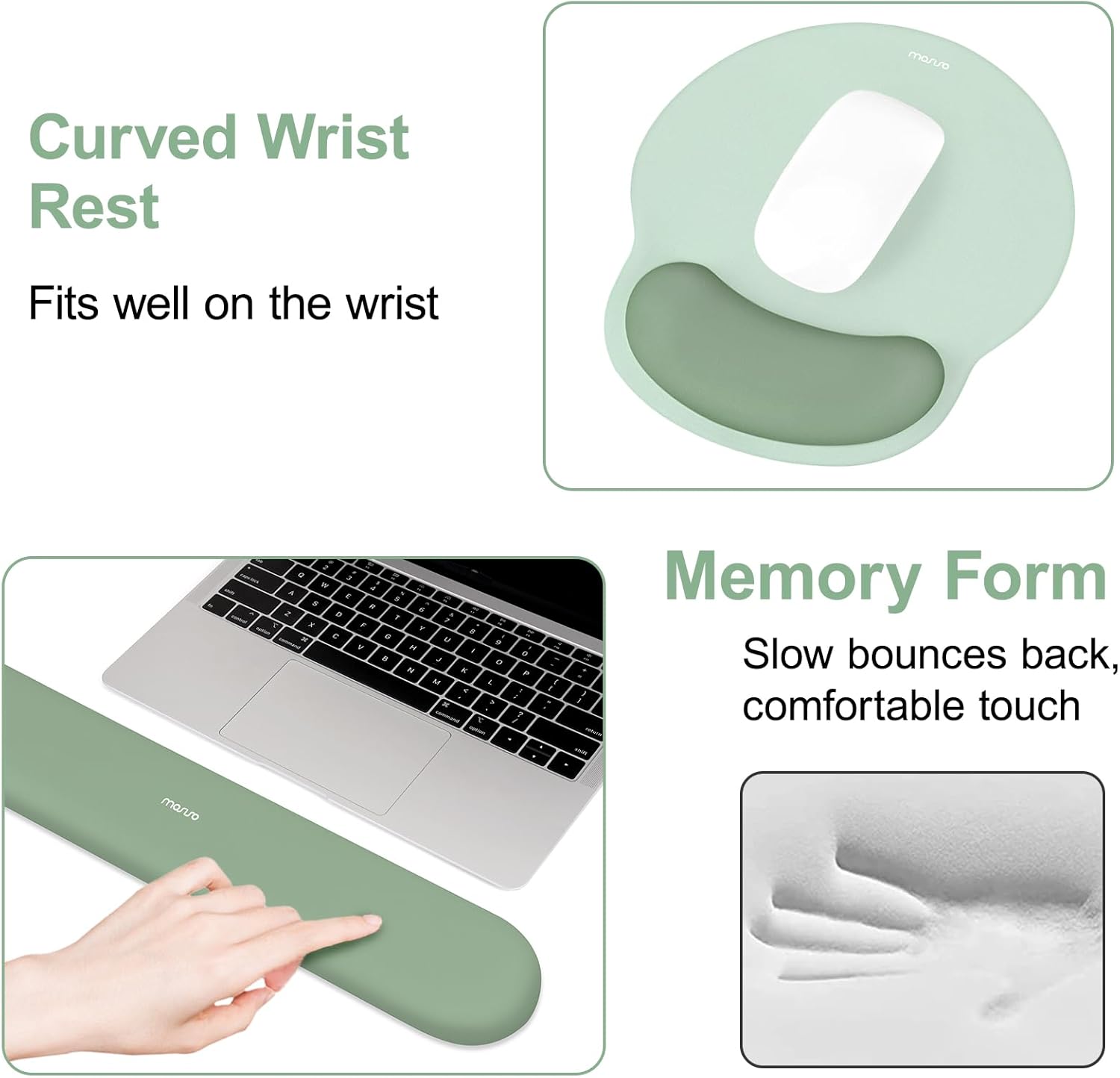 Ergonomic Wrist Rest & Mouse Pad Set - Pain Relief, Non-Slip, Antique Green