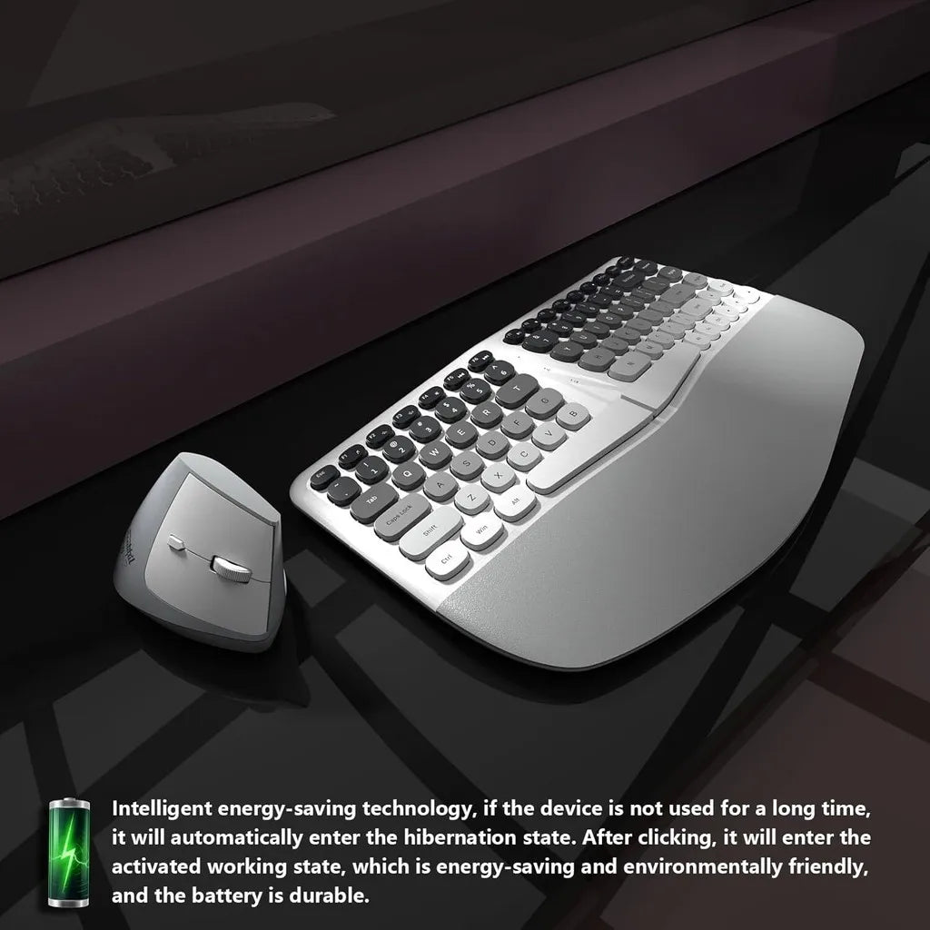 Jomaa Ergonomic Split keyboard and Mouse Creamy Wireless Keyboard Silent Mice Set with Wrist Rest for Laptop, PC, Windows