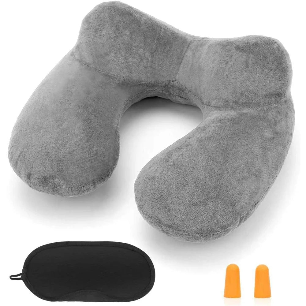 Travel Neck Pillow Inflatable: Velvet Cover, Neck Support, Portable