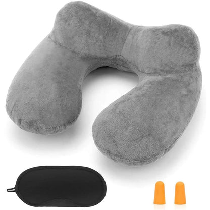 Travel Neck Pillow Inflatable: Velvet Cover, Neck Support, Portable