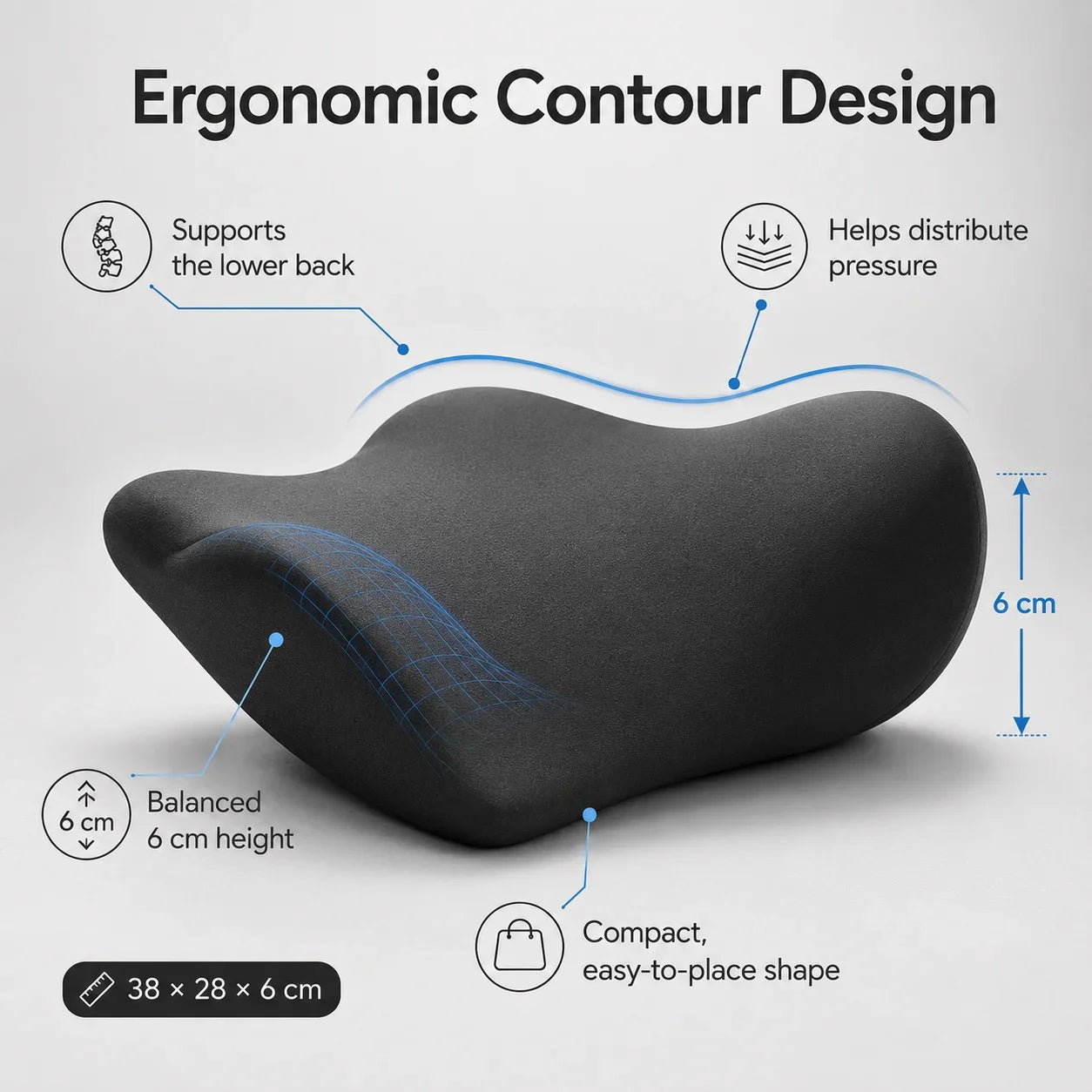 Ergonomic Lumbar Support Pillow, Memory Cotton Sleep Back Pillow, Comfortable Orthopedic Bed Lumbar Protrusion Support