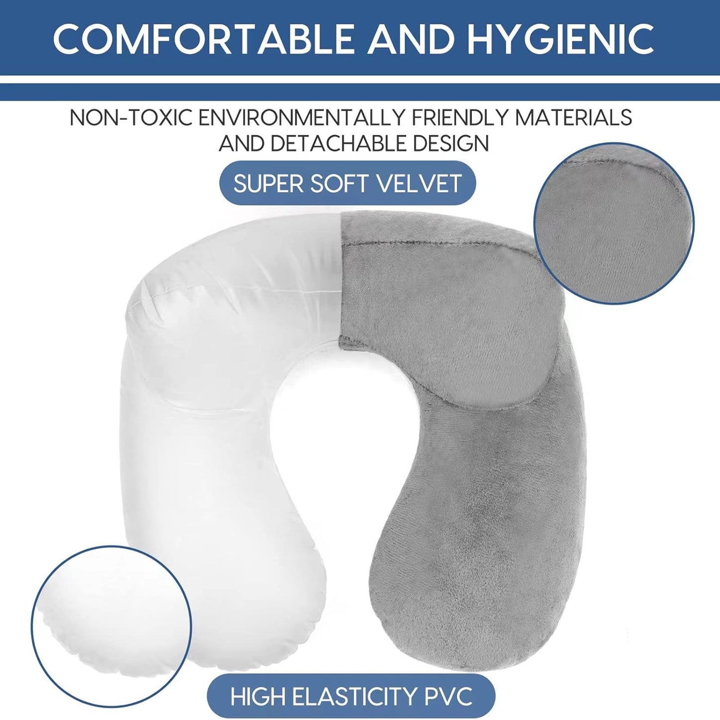 Travel Neck Pillow Inflatable: Velvet Cover, Neck Support, Portable