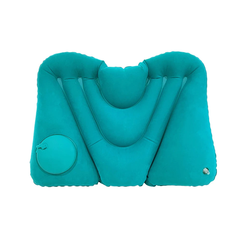 1pc Soft Flocked PVC Press Inflate Back Cushion, Ergonomic Inflatable Waist Support Pillow for Travel Driving Office Napping