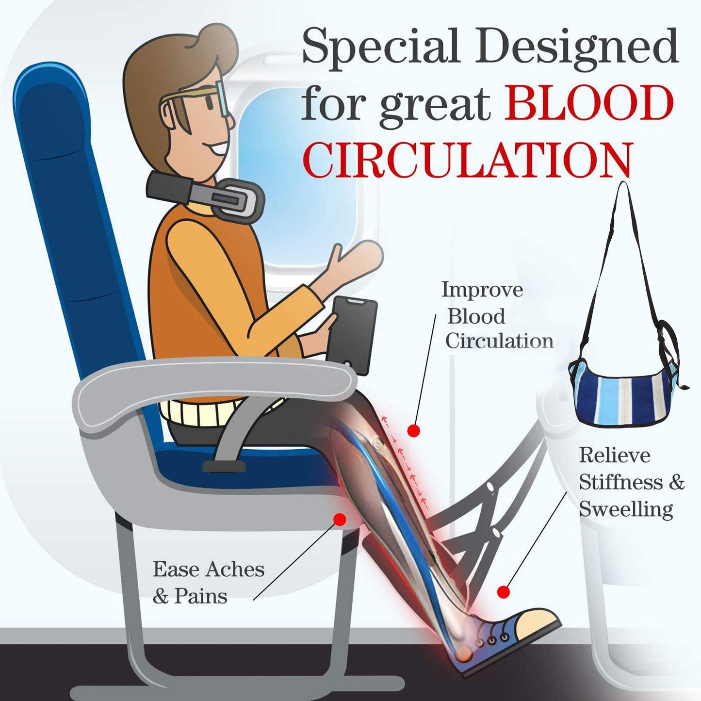 Foot Rest Hammock for Airplane & Office - Portable Leg Support