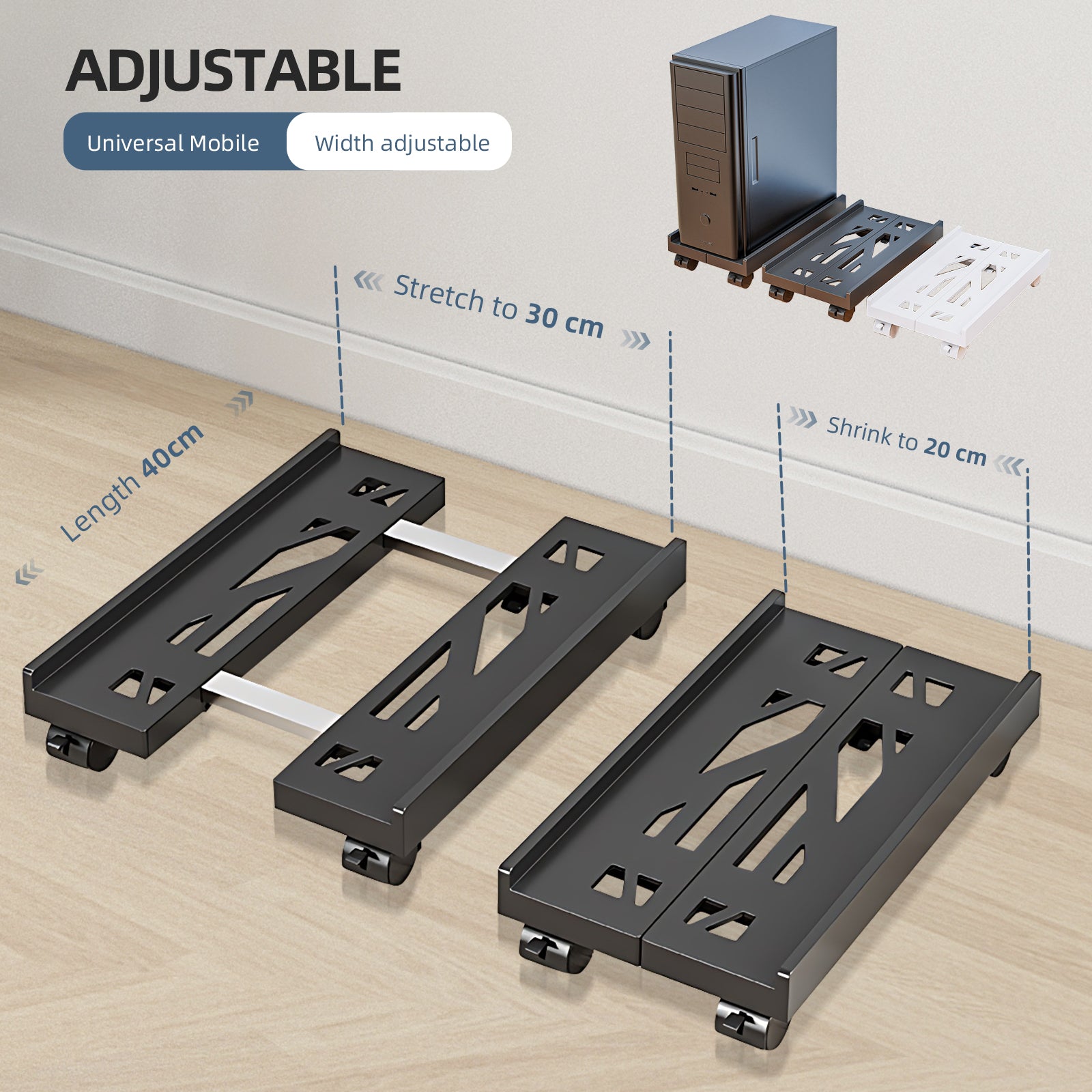 Adjustable Mobile PC Tower Stand with Wheels