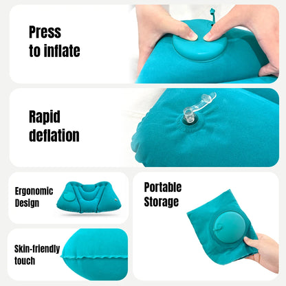 1pc Soft Flocked PVC Press Inflate Back Cushion, Ergonomic Inflatable Waist Support Pillow for Travel Driving Office Napping
