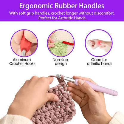 Large Crochet Hooks 2.5mm-5.0mm Soft Grip Yarn Needle Kits Knitting Needles With Ergonomic Handles For Beginners Arthritic Hands