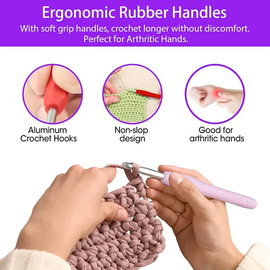 Large Crochet Hooks 2.5mm-5.0mm Soft Grip Yarn Needle Kits Knitting Needles With Ergonomic Handles For Beginners Arthritic Hands