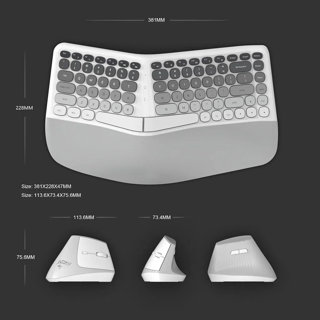 Jomaa Ergonomic Split keyboard and Mouse Creamy Wireless Keyboard Silent Mice Set with Wrist Rest for Laptop, PC, Windows