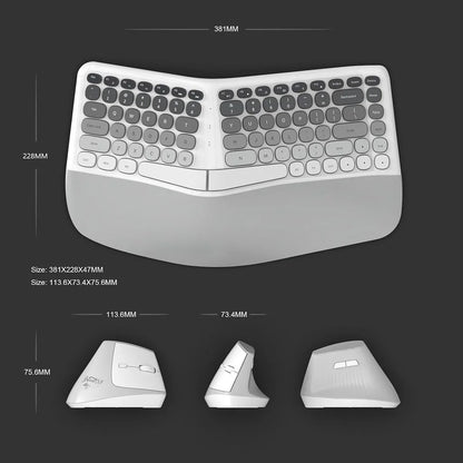 Jomaa Ergonomic Split keyboard and Mouse Creamy Wireless Keyboard Silent Mice Set with Wrist Rest for Laptop, PC, Windows