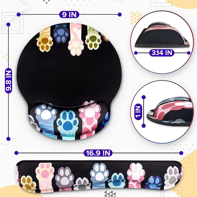 Mouse Pad: Cat Claw Memory Foam Wrist Pad Set - Cute & Anti-Slip