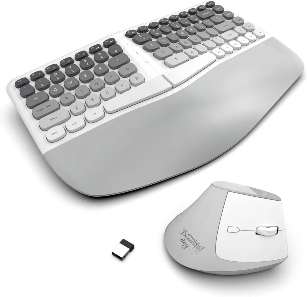 Jomaa Ergonomic Split keyboard and Mouse Creamy Wireless Keyboard Silent Mice Set with Wrist Rest for Laptop, PC, Windows
