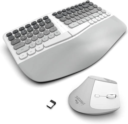 Jomaa Ergonomic Split keyboard and Mouse Creamy Wireless Keyboard Silent Mice Set with Wrist Rest for Laptop, PC, Windows