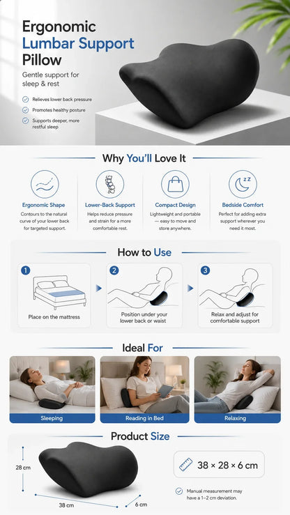 Ergonomic Lumbar Support Pillow, Memory Cotton Sleep Back Pillow, Comfortable Orthopedic Bed Lumbar Protrusion Support