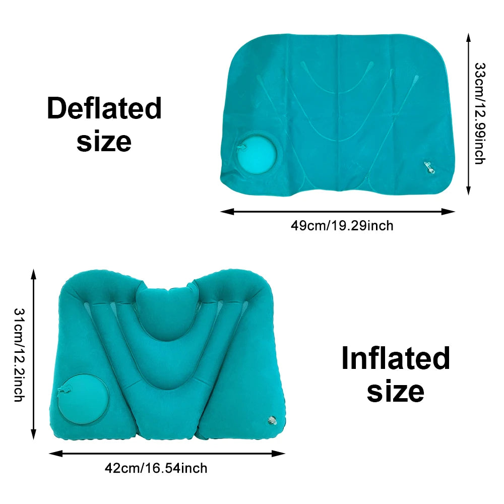 1pc Soft Flocked PVC Press Inflate Back Cushion, Ergonomic Inflatable Waist Support Pillow for Travel Driving Office Napping