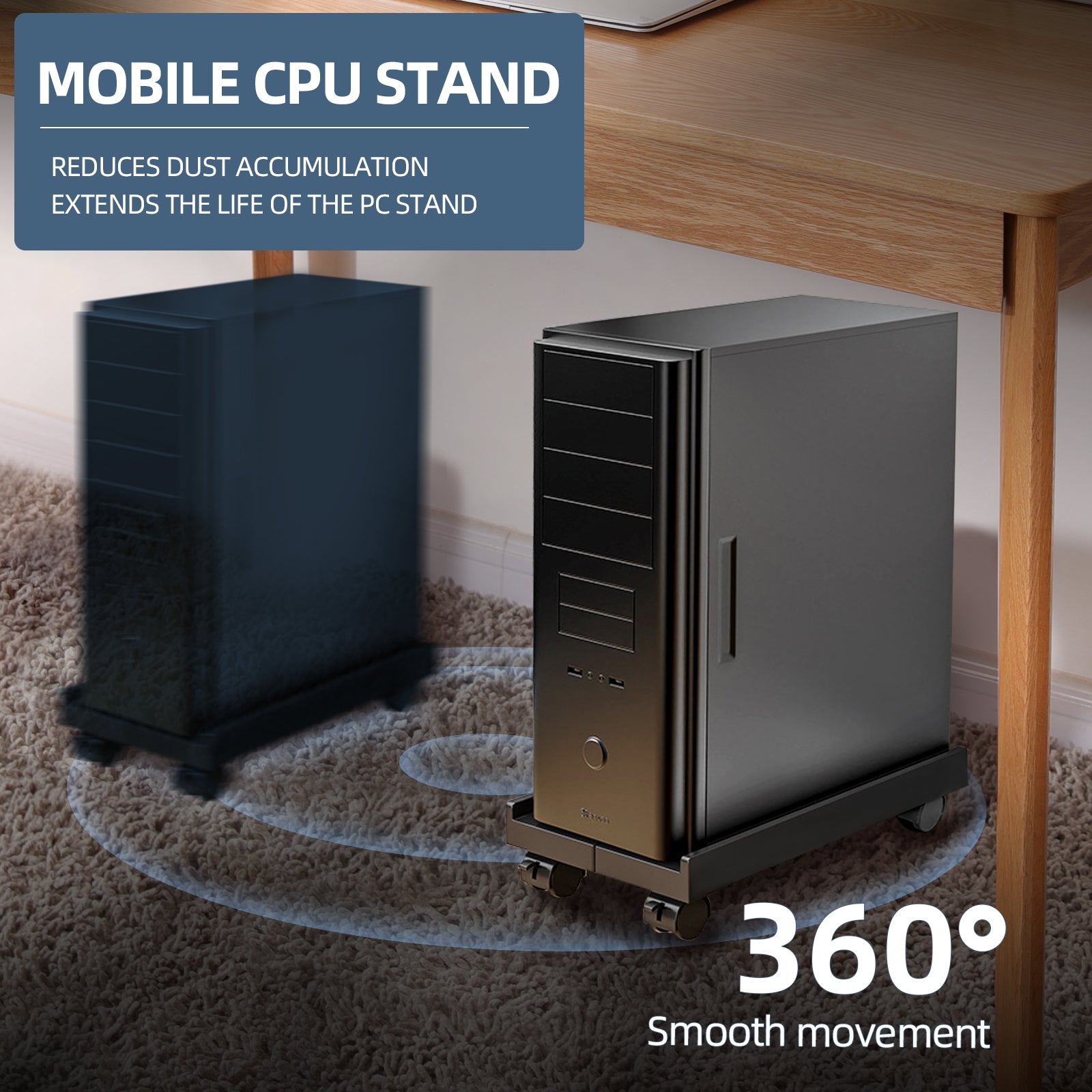 Adjustable Mobile PC Tower Stand with Wheels