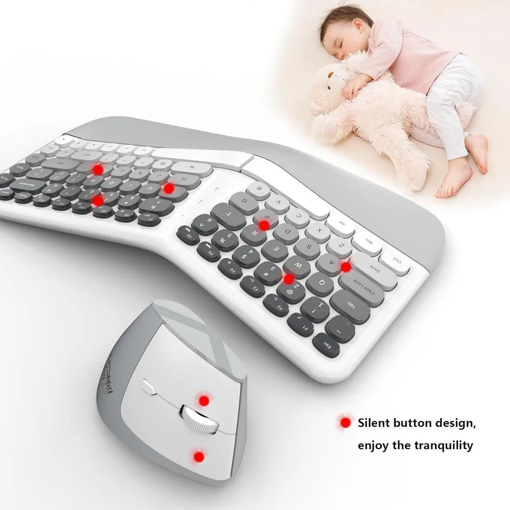 Jomaa Ergonomic Split keyboard and Mouse Creamy Wireless Keyboard Silent Mice Set with Wrist Rest for Laptop, PC, Windows