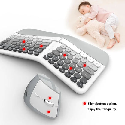 Jomaa Ergonomic Split keyboard and Mouse Creamy Wireless Keyboard Silent Mice Set with Wrist Rest for Laptop, PC, Windows