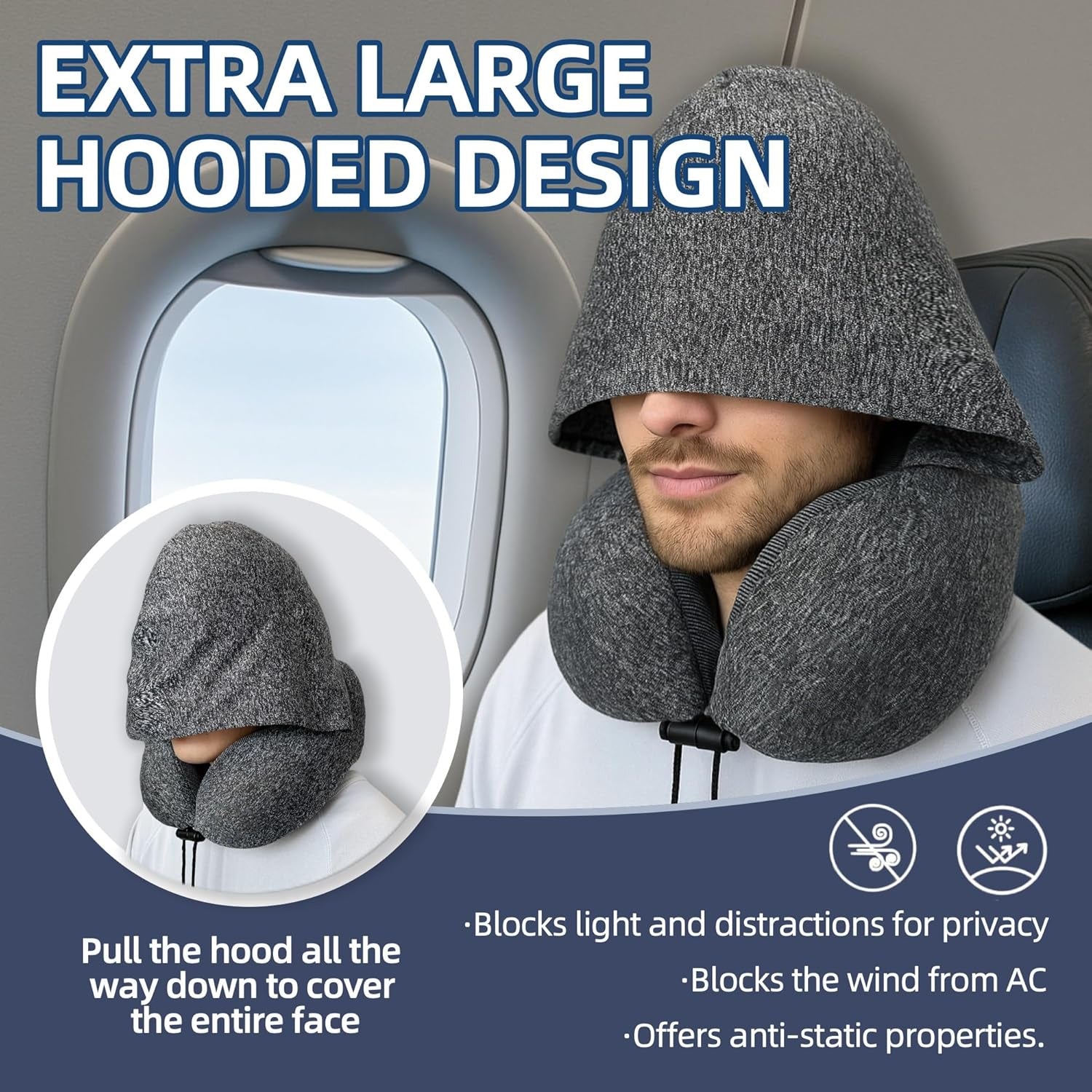 Neck Pillow: Memory Foam Travel Pillow with Hood - ATHENA HOME