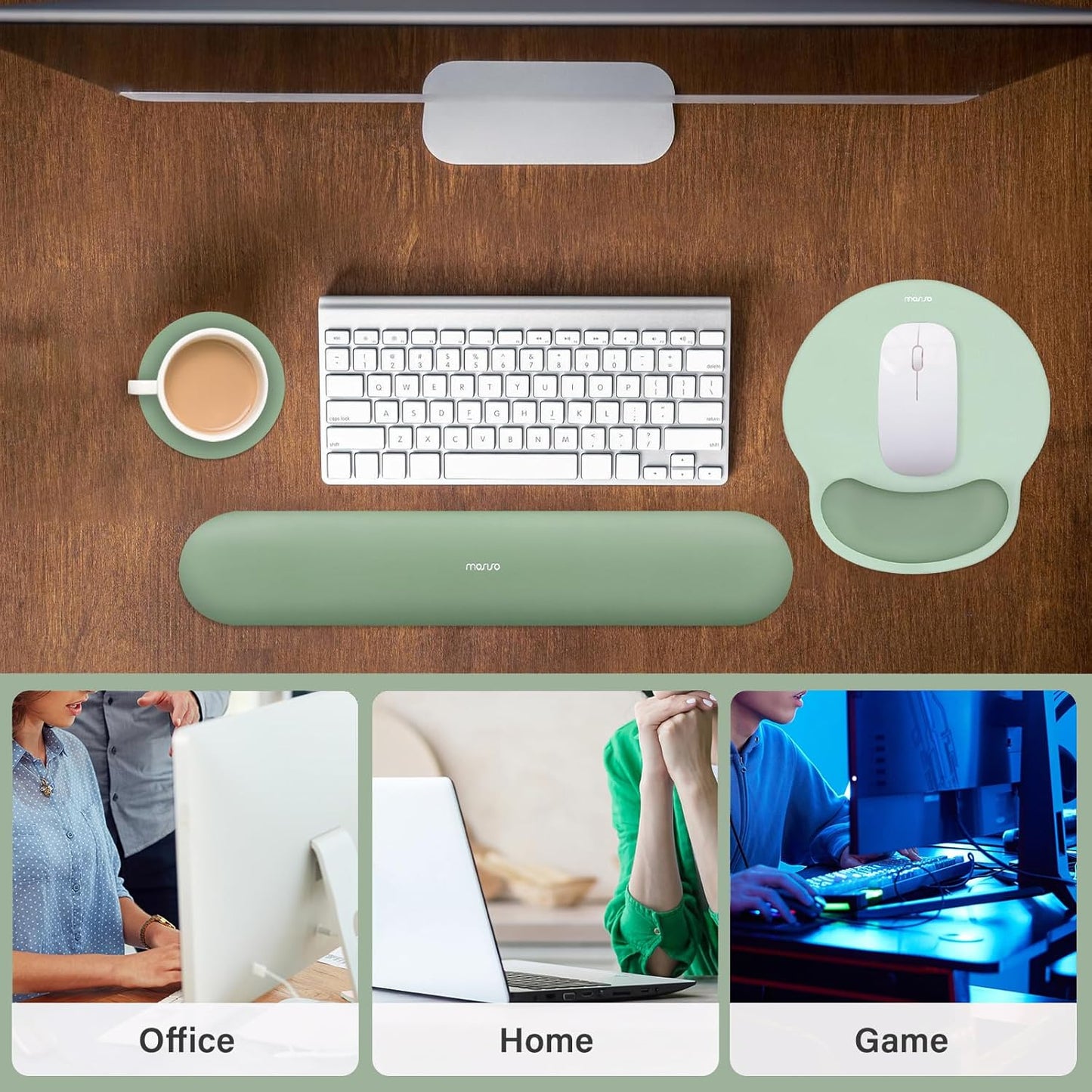 Ergonomic Wrist Rest & Mouse Pad Set - Pain Relief, Non-Slip, Antique Green
