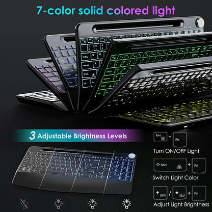 Ergonomic 2.4G Wireless Rechargeable Keyboard Mouse Set for Laptop With Color Backlit Phone Holder Wrist Rest and Jiggler Mouse